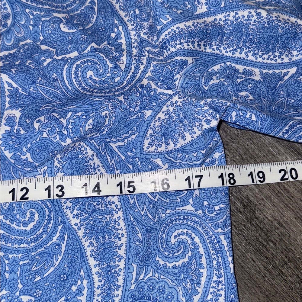 Talbots 8 petite paisley Button Down Blue Shirt Top blouse work wear white - Picture 5 of 7